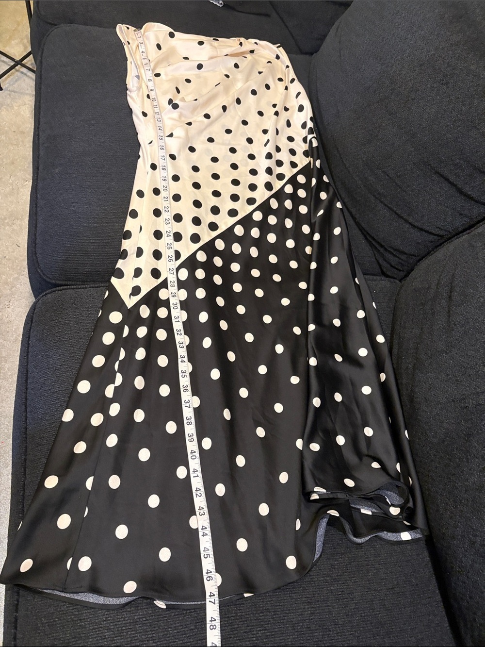 Halston Heritage Black and Cream Polka Dot Draped Midi Dress-Size 12 - Picture 9 of 12